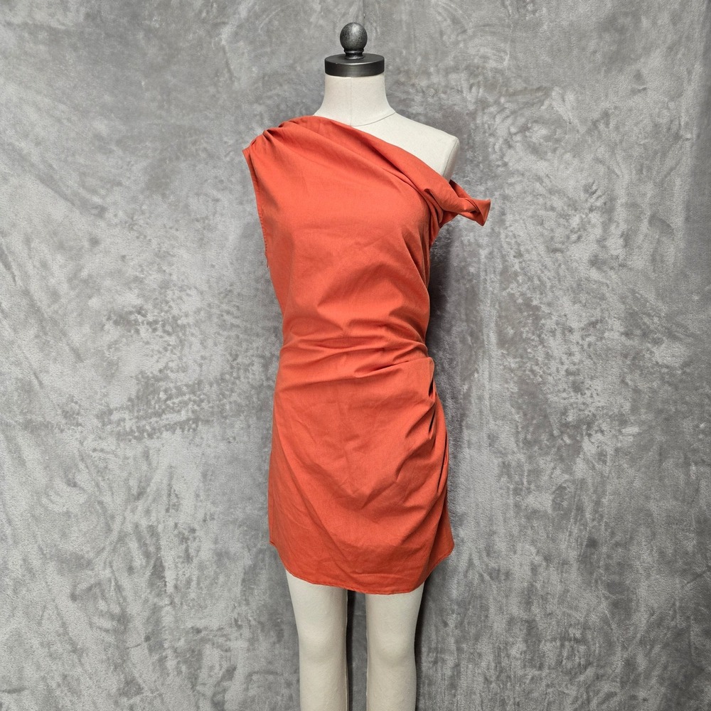 PrettyLittleThing Rust Twist Shoulder Bodycon Mini Dress Ruched Chic‎ Cocktail 8
